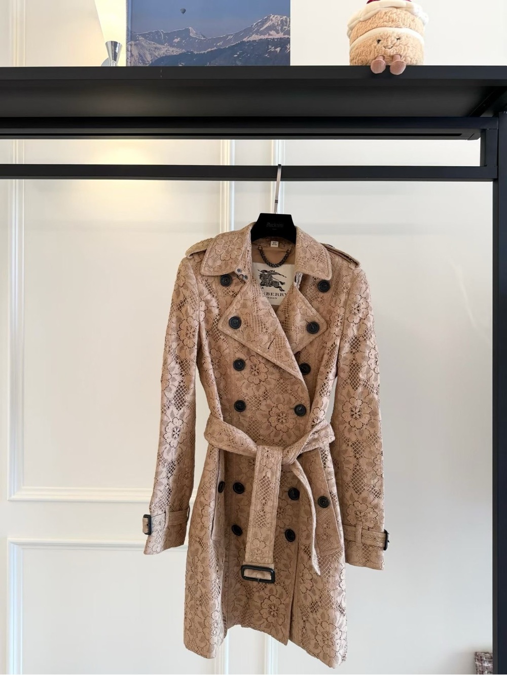 Burberry Beige Lace Double-Breasted Trench Coat